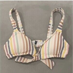Madewell Seersucker Striped Bikini Top lightly padded triange bow XXS  NWOT